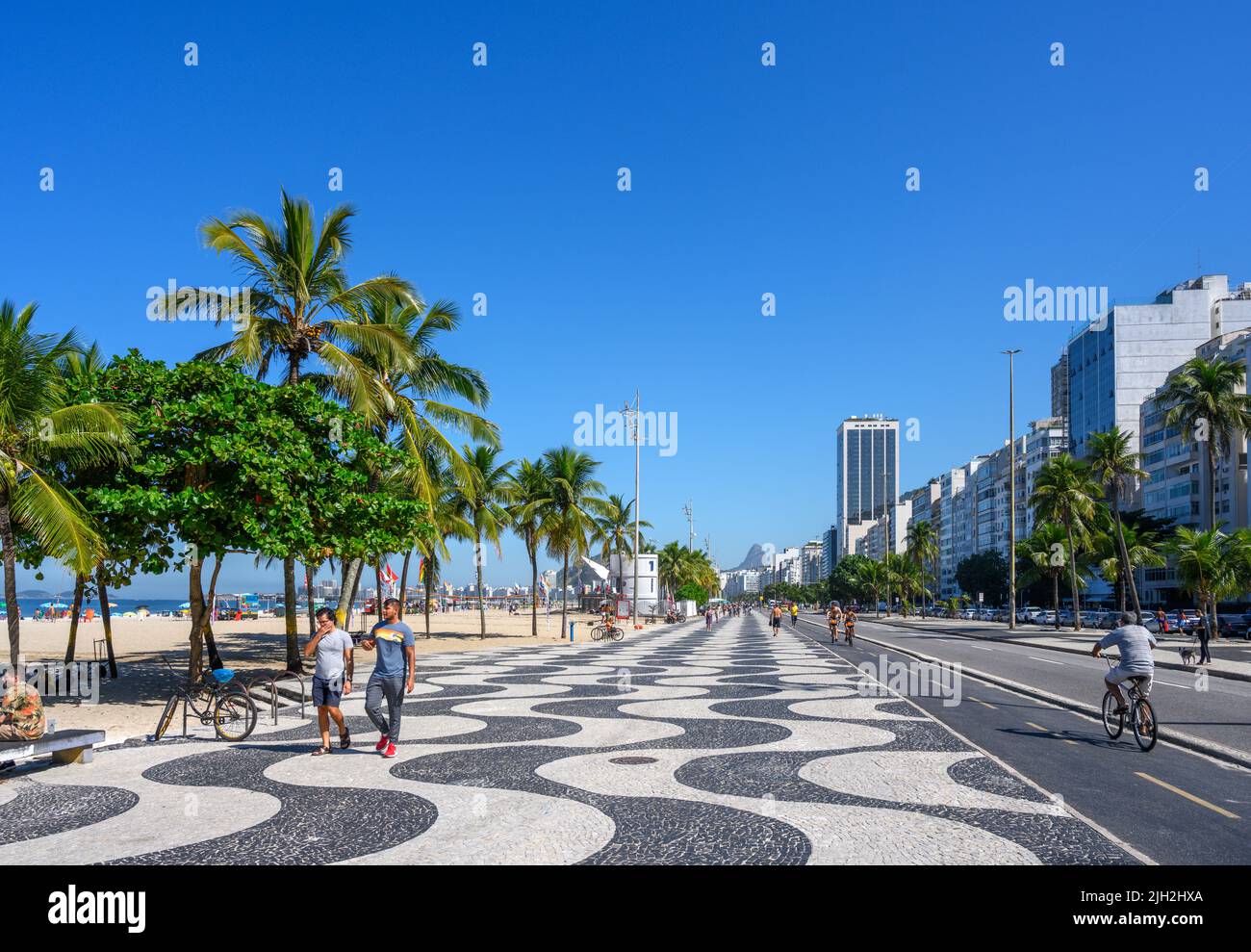 Seafront promenade, Avenida Atlantica, Copacabana Beach, Copacabana, Rio de Janeiro, Brazil Stock Photo