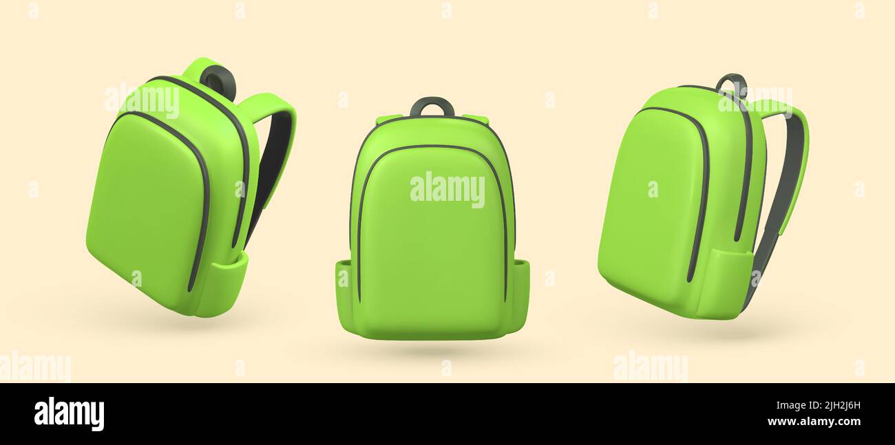 Cute cartoon green backpack. 3d realistic school bag. Back to school concept. Vector illustration. Stock Vector