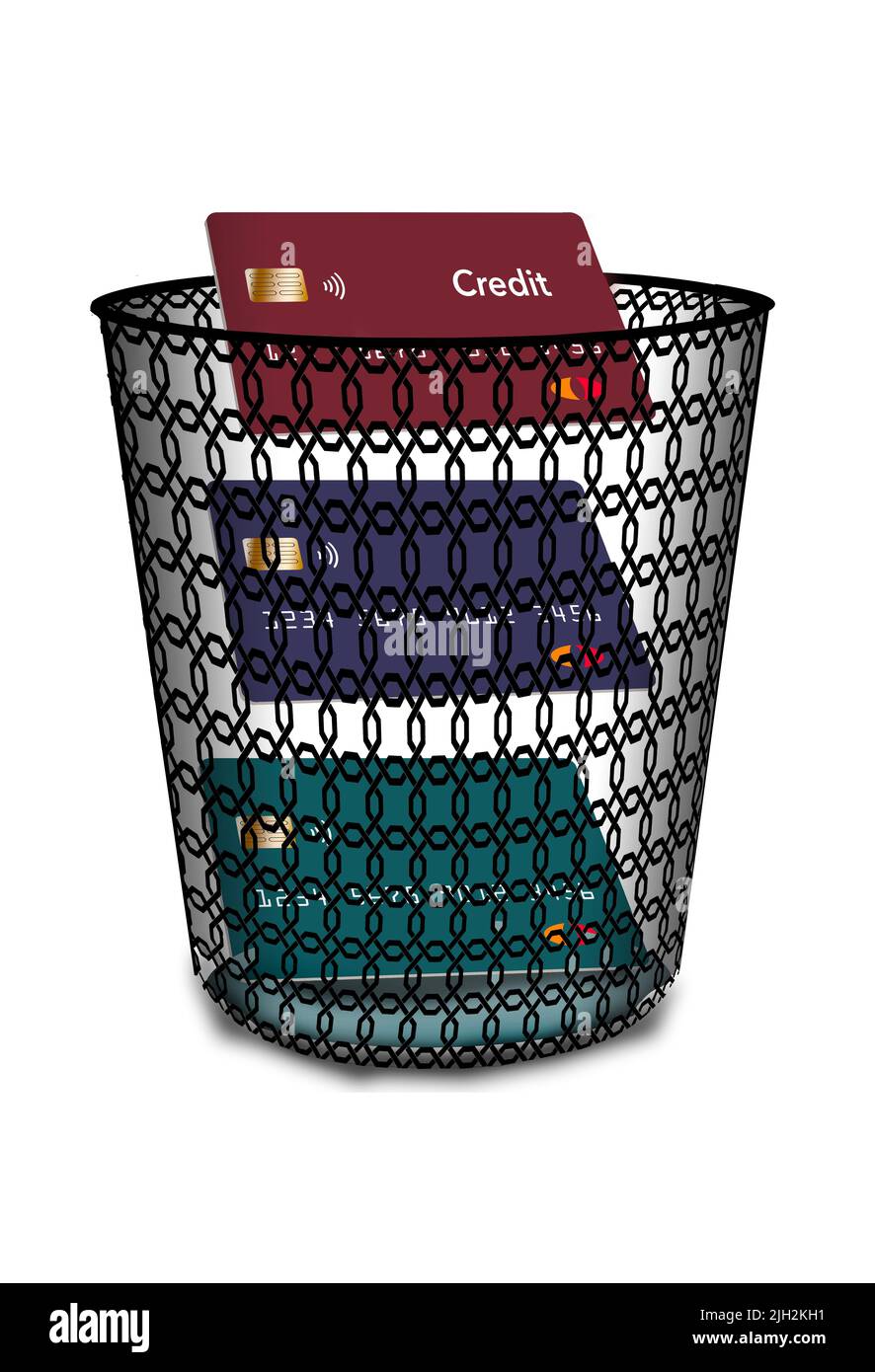 Credit cards are losing favor and being disposed of by young consumers as seen in this 3-d illustration. Stock Photo