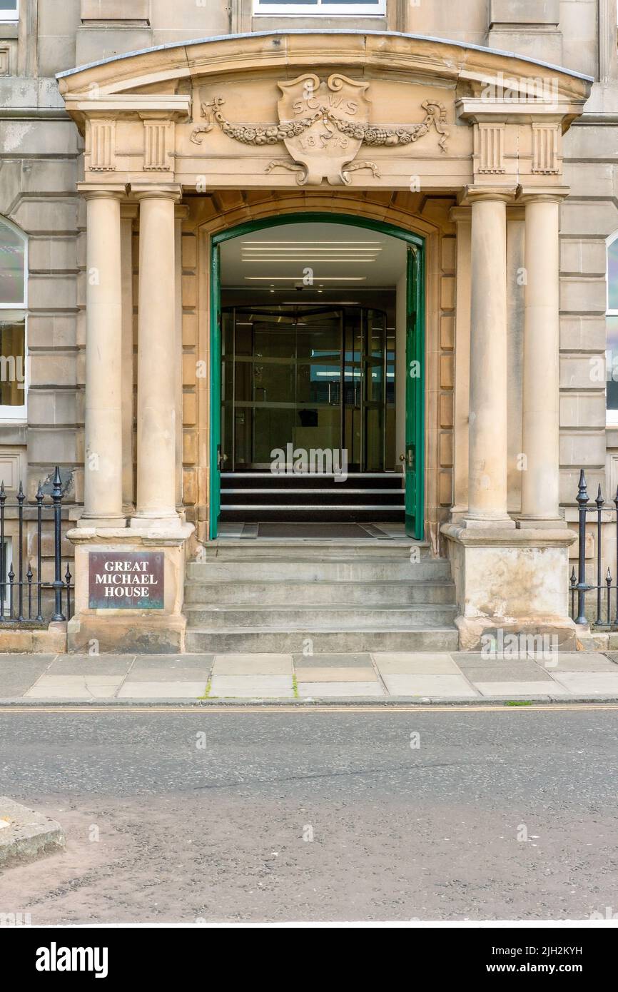 Great Michael House Entrance for renting office space for your business  in Leith, Edinburgh, Scotland Stock Photo