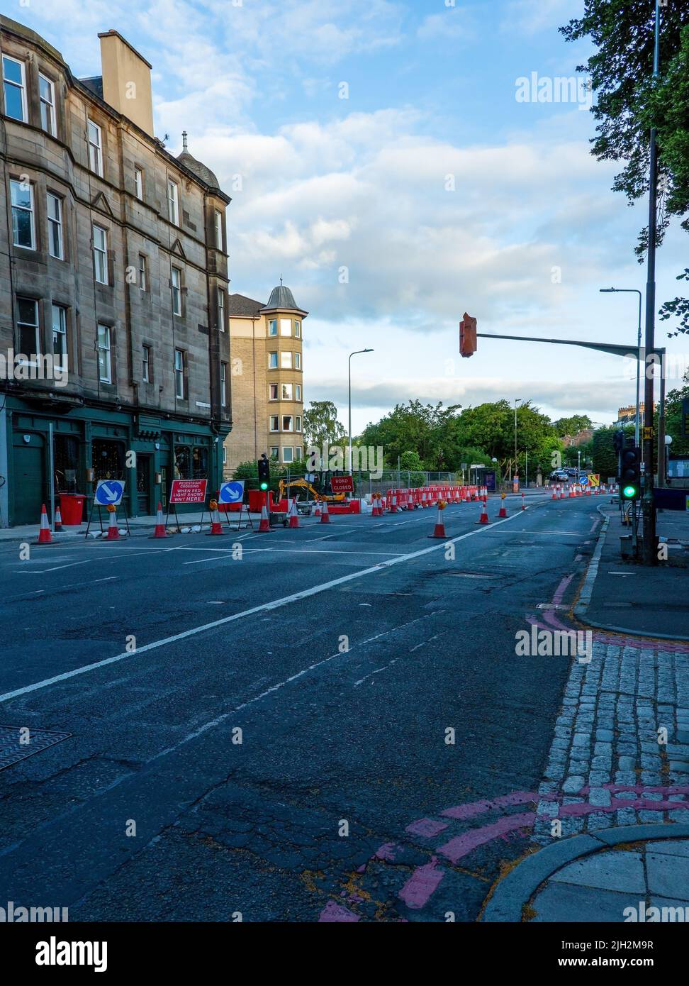 Road works being carried out in Roseburn, Edinburgh, Scotland Stock Photo
