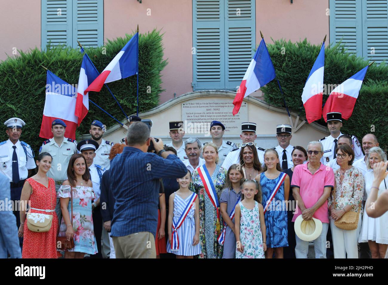 St Tropez, France. 14th July 2022, France Saint-Tropez National Day of the  mythical village ... Salle Jean Despas Place des Lices Ceremony at the  Liberation monument, popular dance and fireworks. 6 p.m...