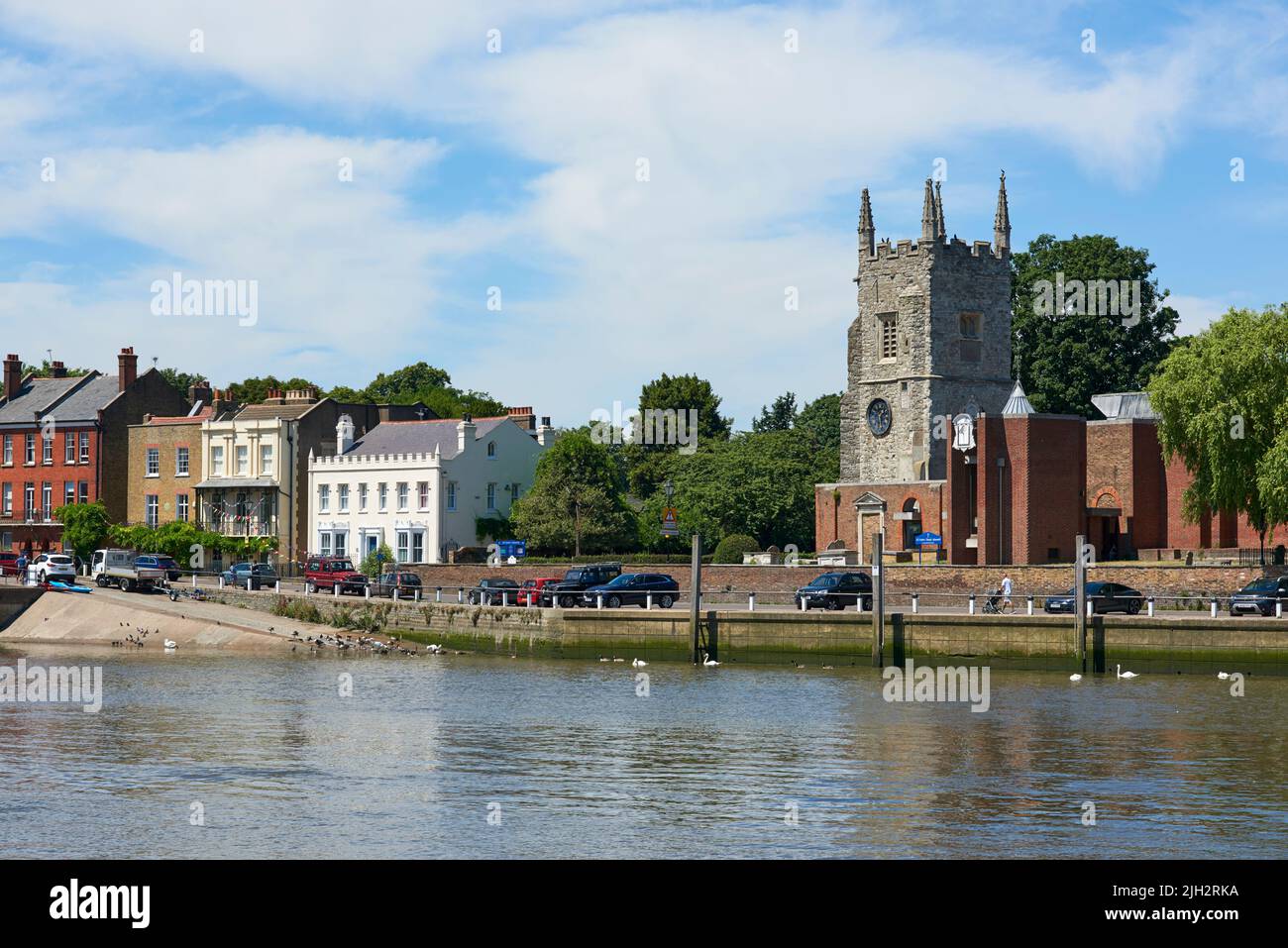 Church Street, Old Isleworth, West London UK, from the opposite bank of the River Thames Stock Photo