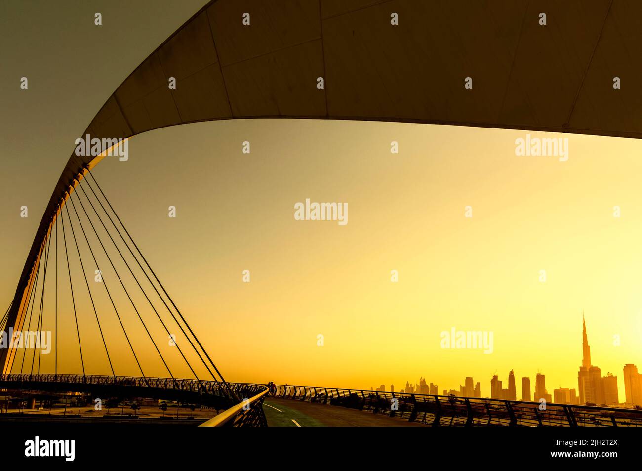 Panoramic view of Dubai skyline from Dubai Creek, United Arab Emirates Stock Photo