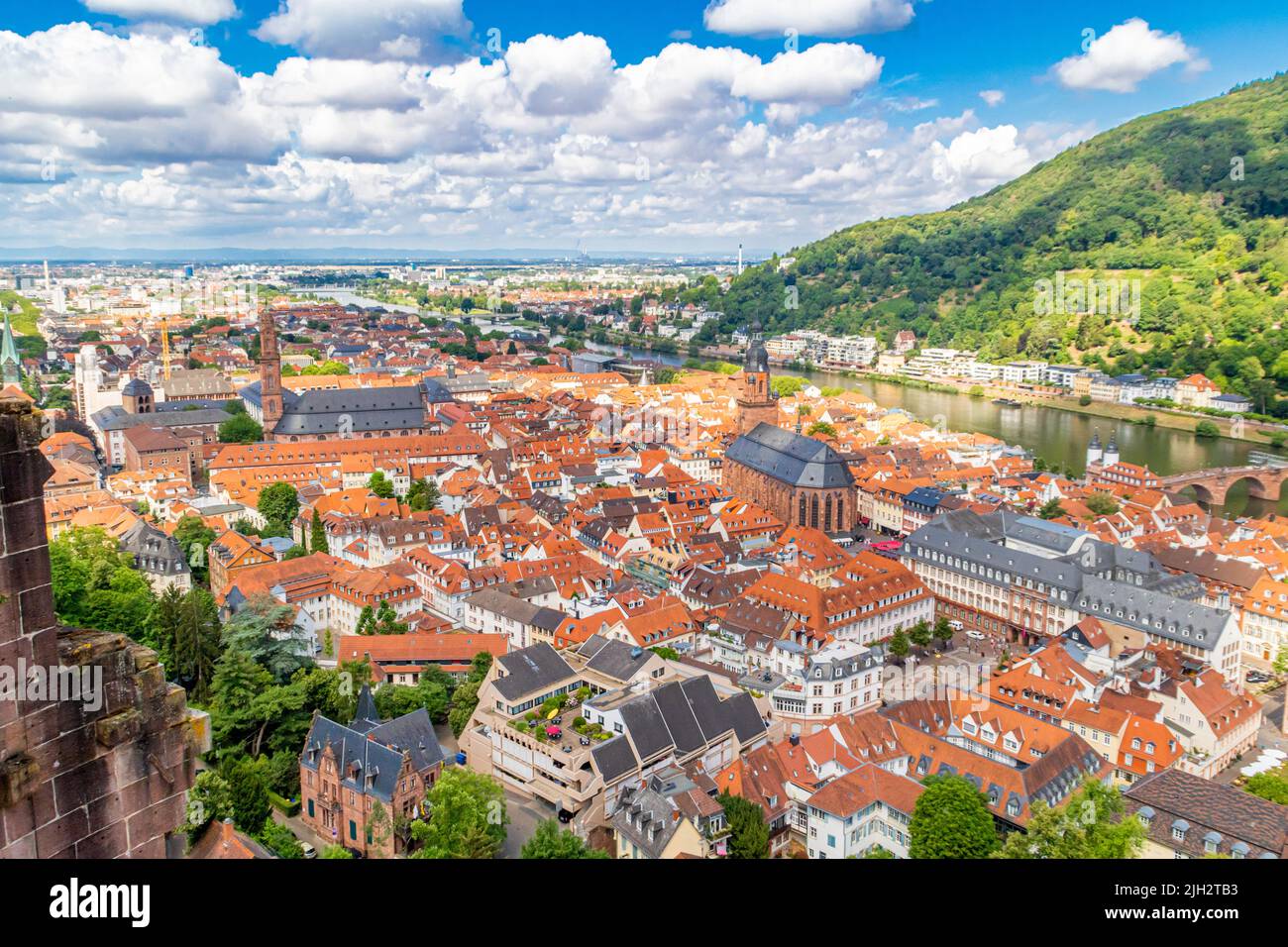 beautiful view of the old town of Heidelberg in summer. Heidelberg on the Neckar River in Germany is known for its university and romantic flair Stock Photo
