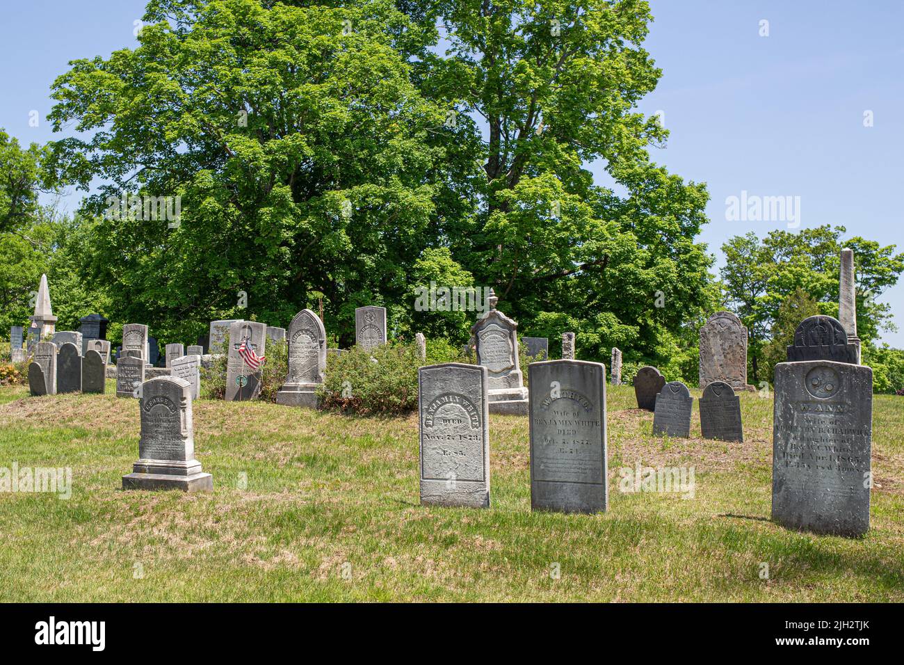 An old cemetery on the Town Common in Rindge, New Hampshire Stock Photo