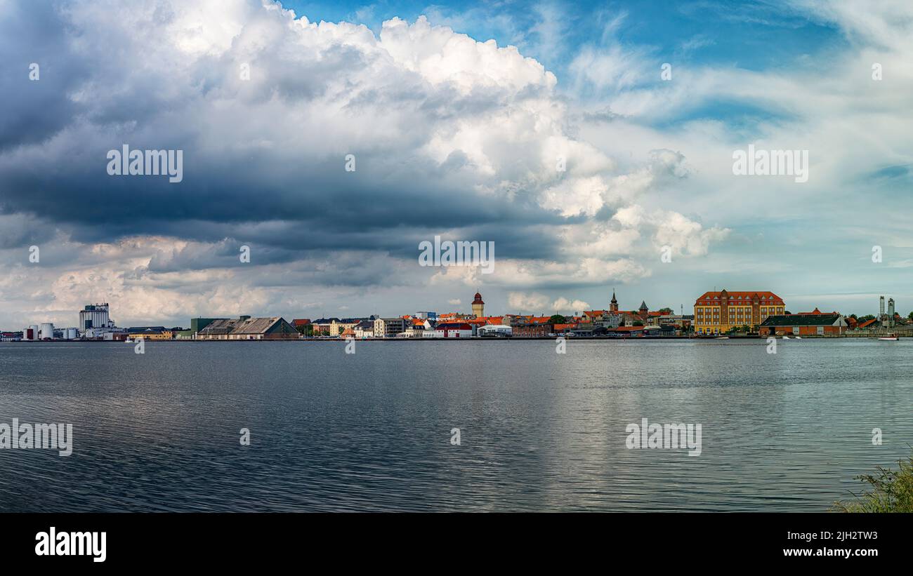 NYKOPING FALSTER, DENMARK - JUNE 25, 2022: The city lies on Falster, connected by the 295-meter-long Frederick IX Bridge Stock Photo