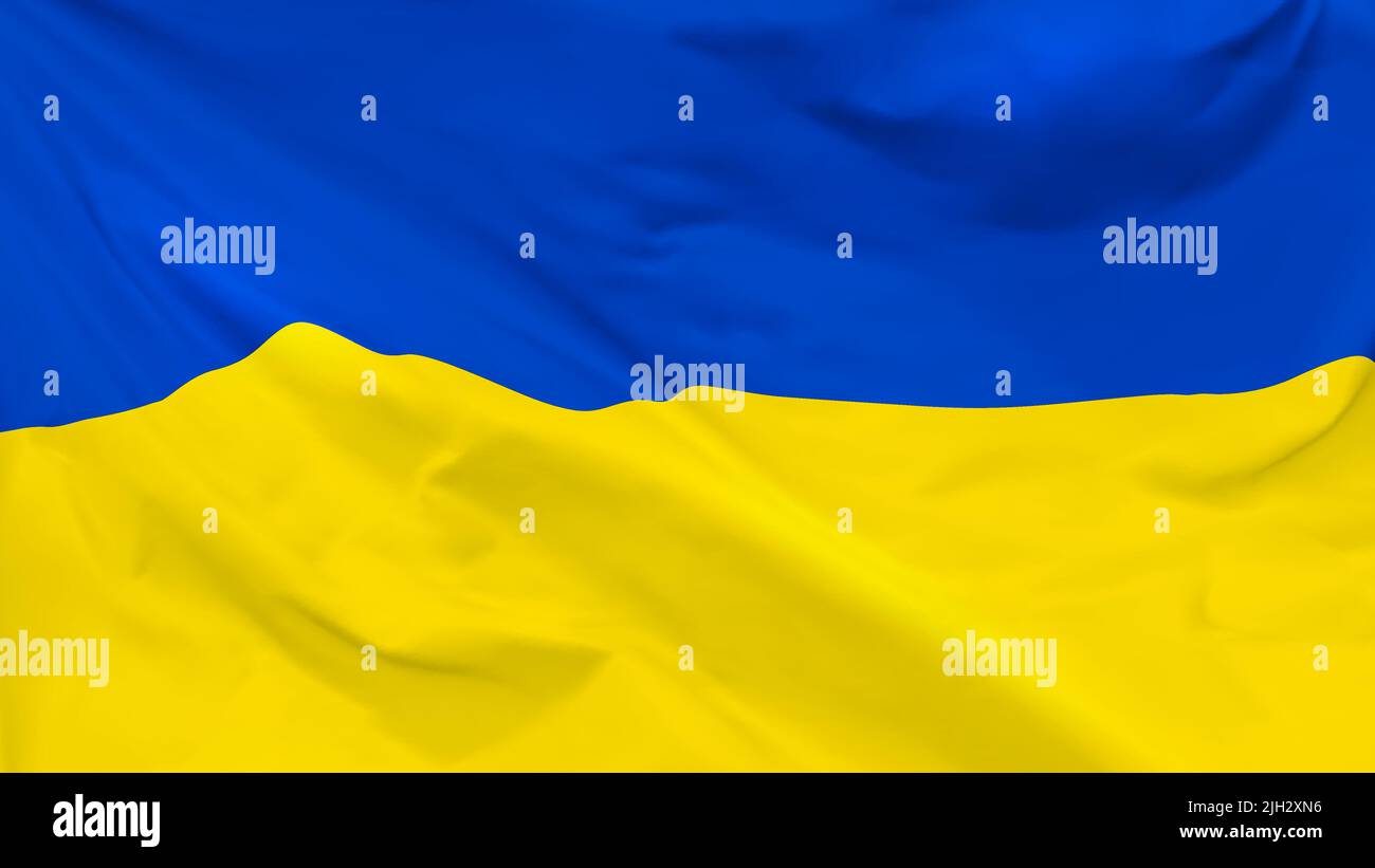 Fragment of a waving flag of the Ukraine in the form of background, aspect ratio with a width of 16 and height of 9, vector Stock Vector
