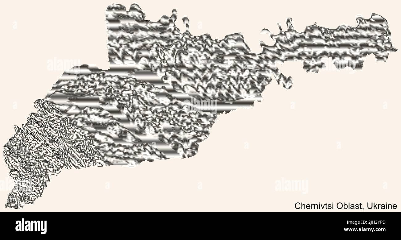 Topographic relief map of the CHERNIVTSI OBLAST, UKRAINE Stock Vector