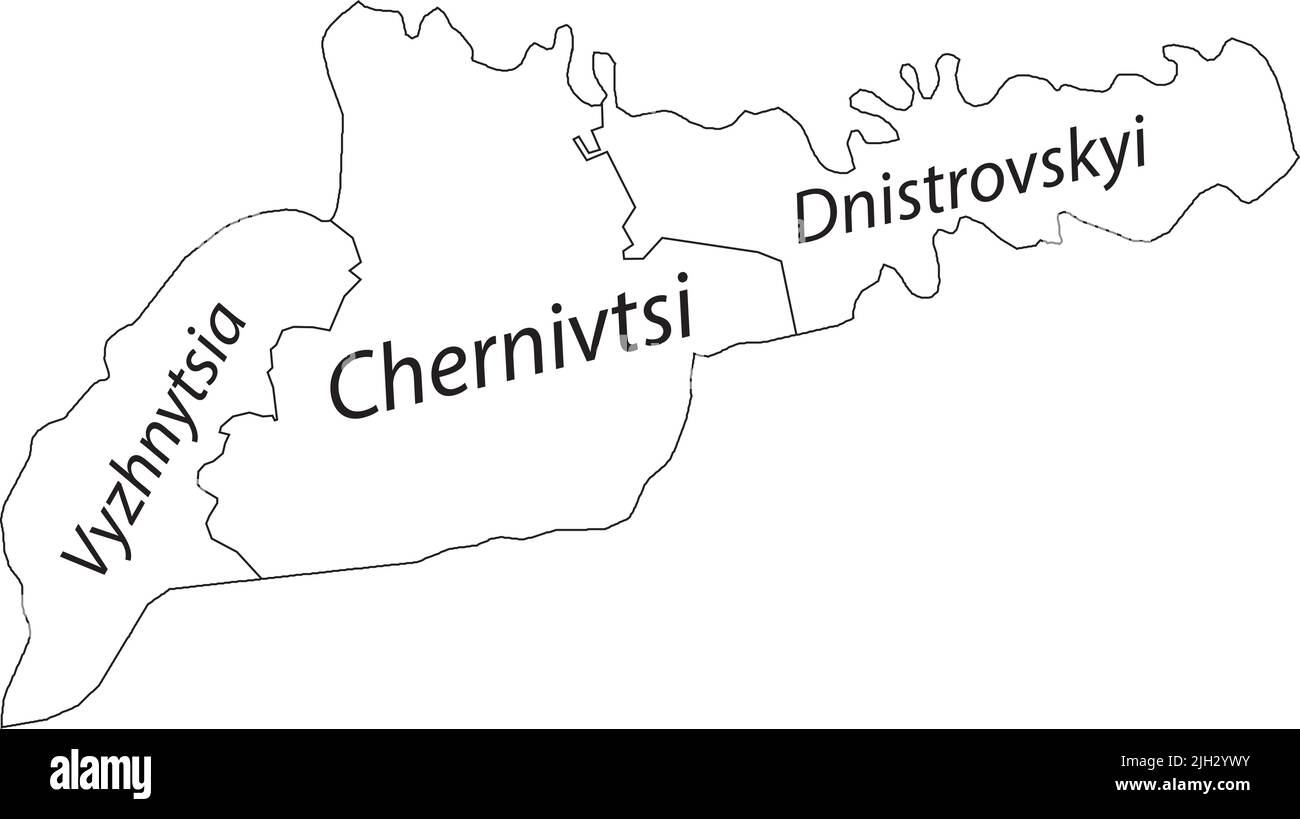 White tagged map of raions of the CHERNIVTSI OBLAST, UKRAINE Stock Vector