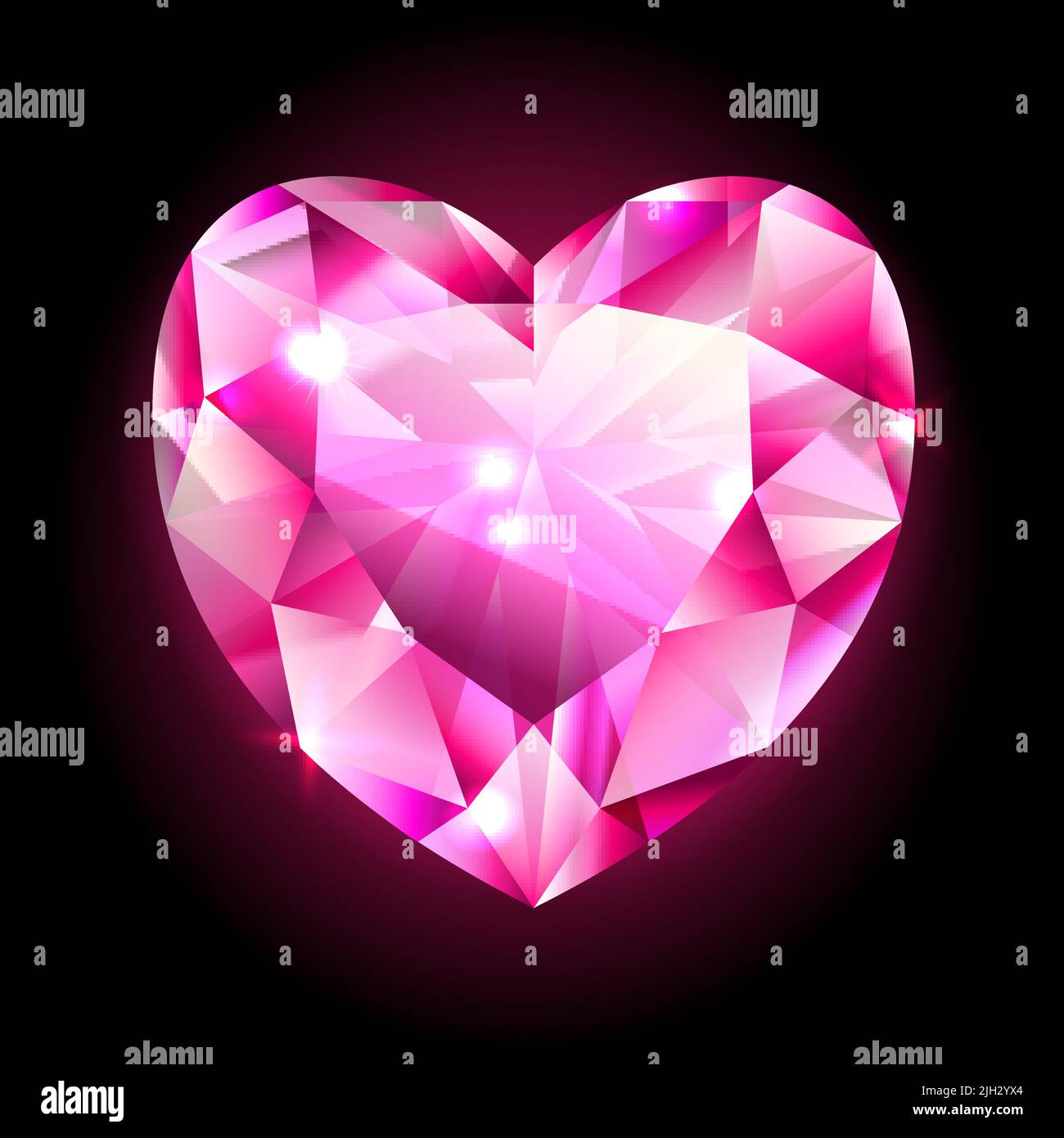 Design element, red heart shaped diamond isolated on black Stock Vector