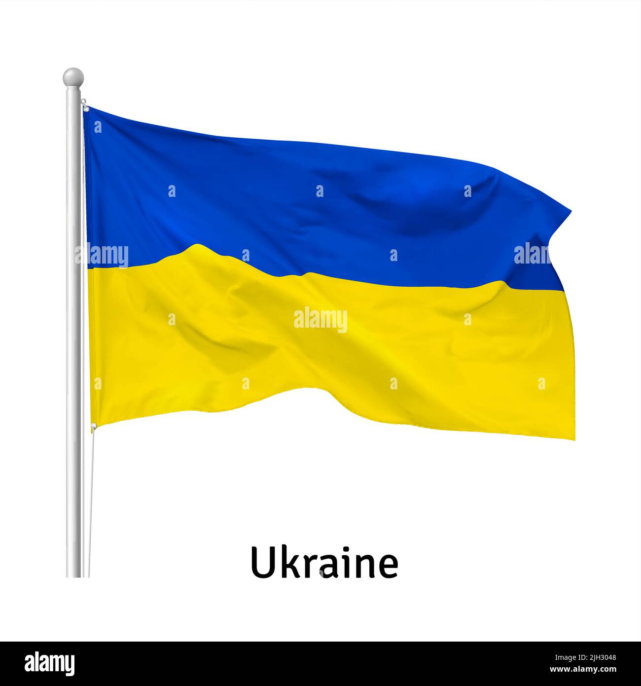 Flag of the Ukraine in the wind on flagpole, isolated on white background, vector Stock Vector