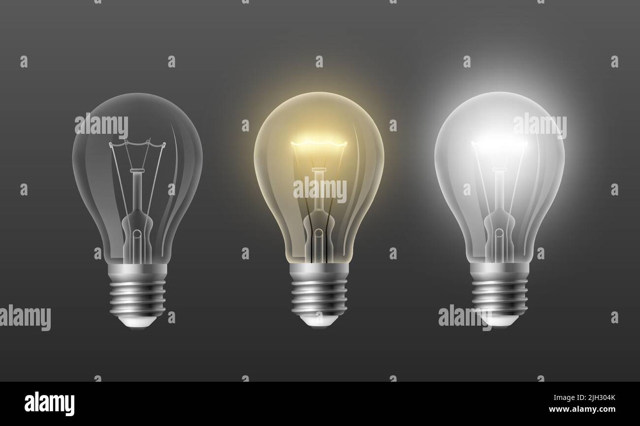 On off light bulb. Realistic retro incandescent lamp glowing withe and