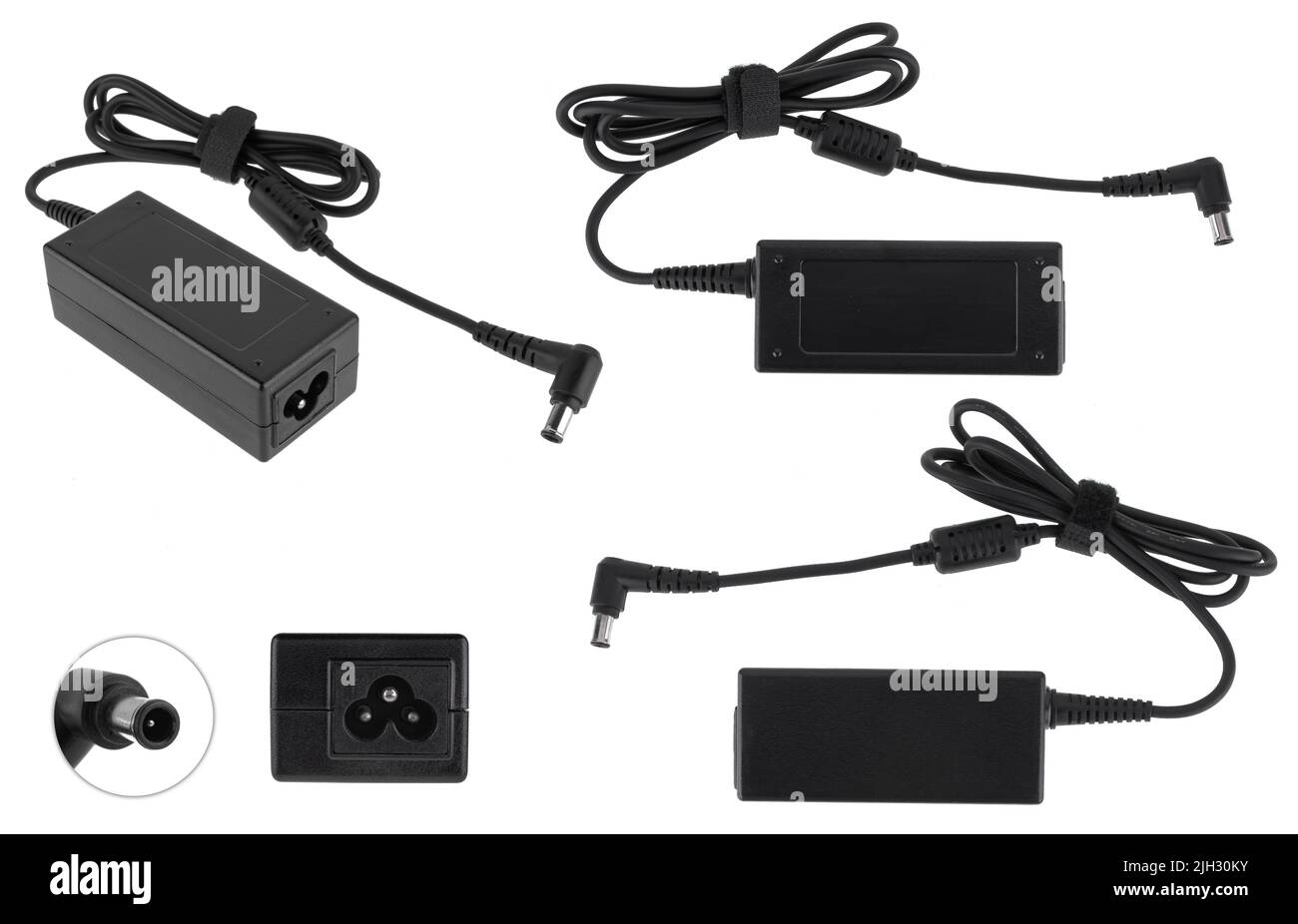 laptop power supply, laptop spare part, on a white background, collage