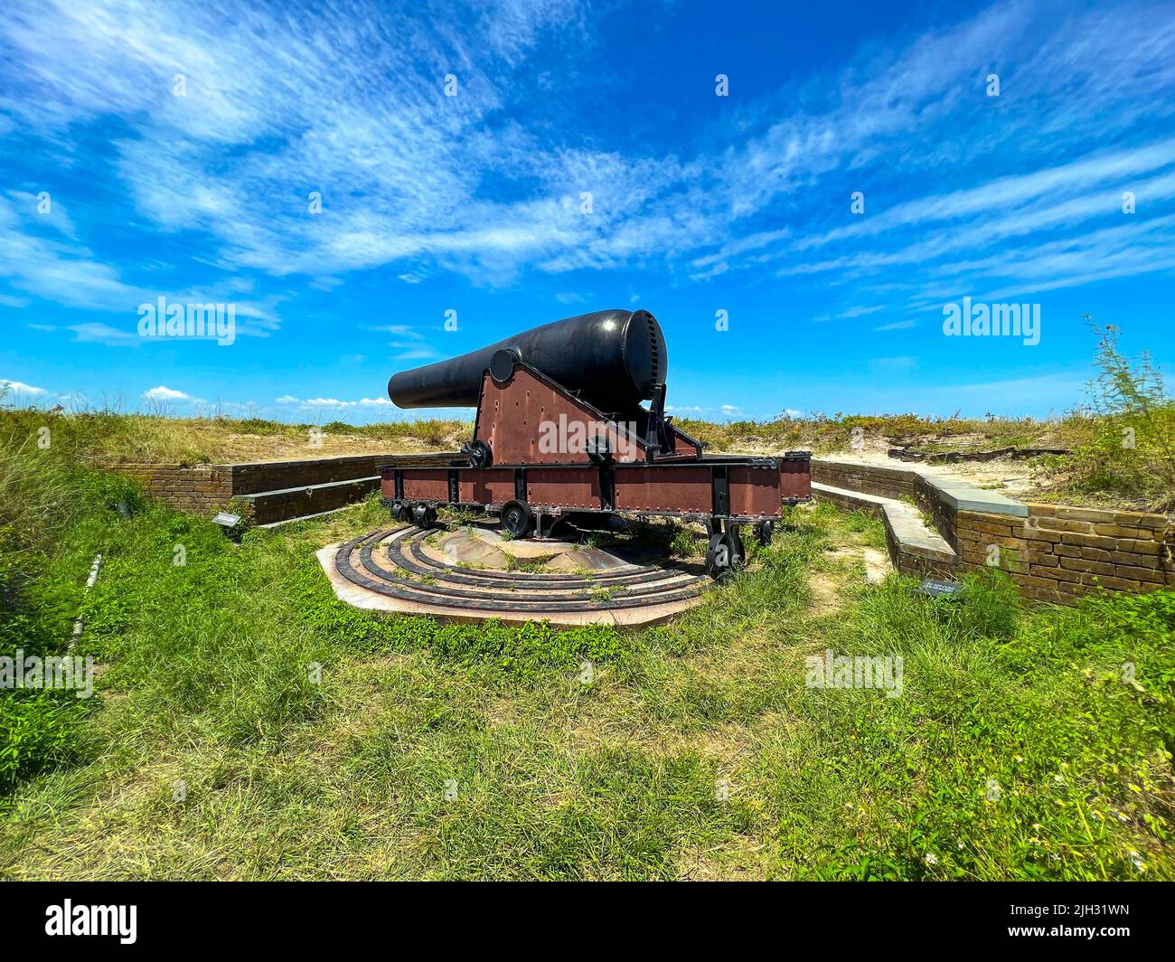 Ship Island, MS - June 17, 2022: 15-inch Rodman Cannon at Fort Massachusetts Stock Photo