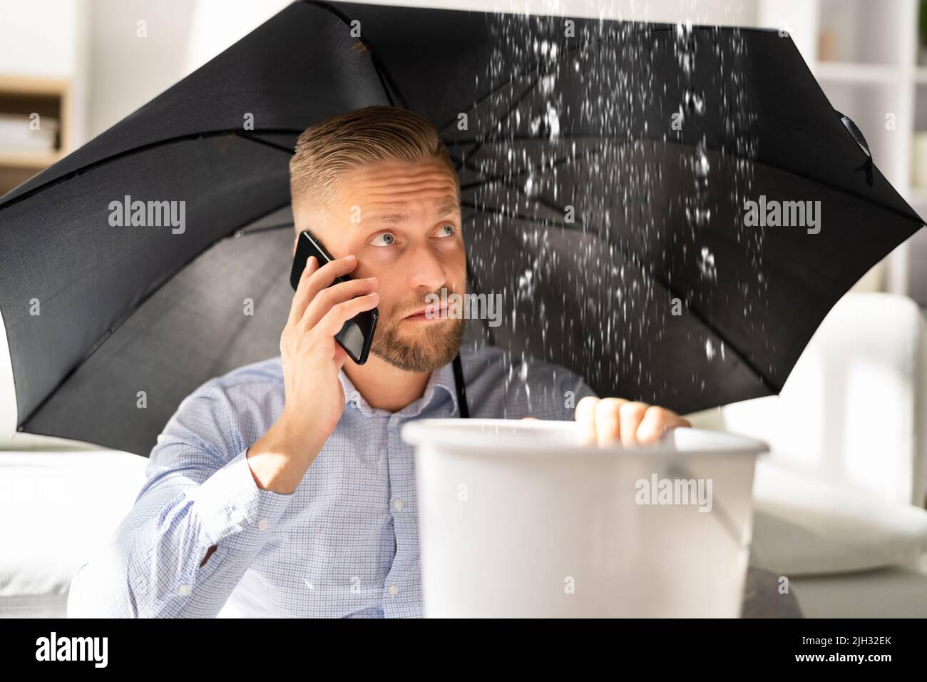 Emergency Leak Damage Water Leak Or Flood From Ceiling Stock Photo Alamy