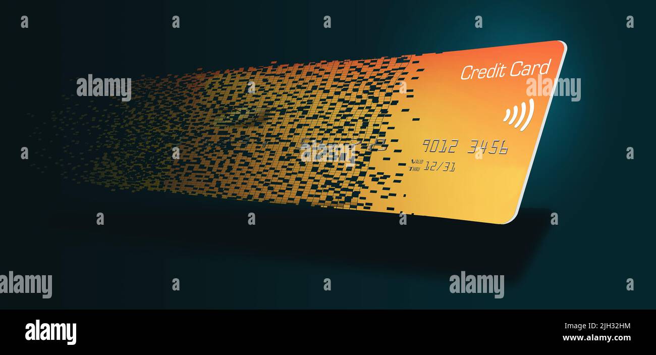 A credit card fades away in this 3d illustration about the declining