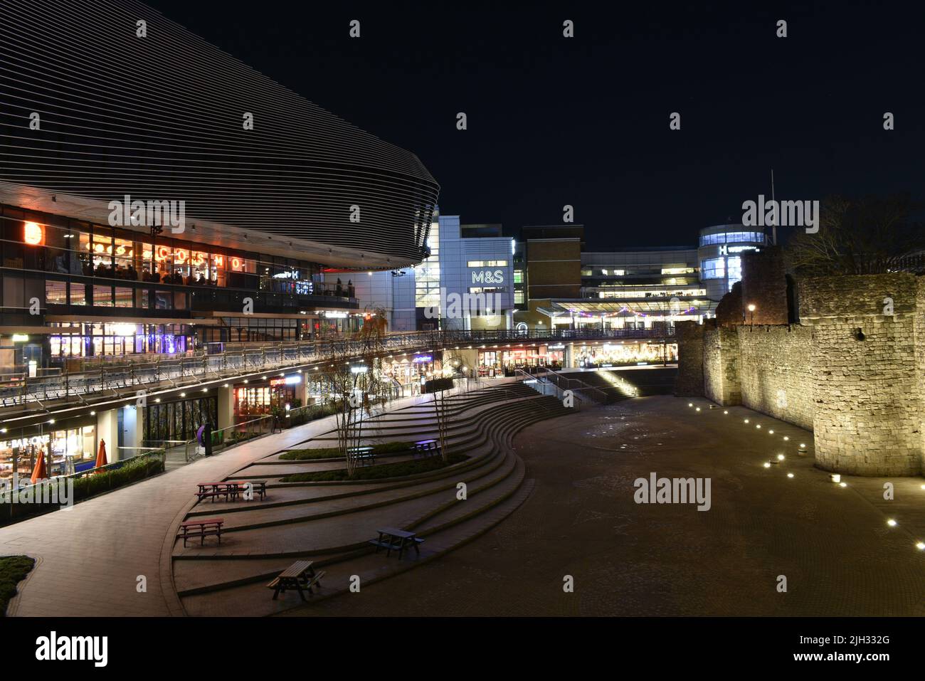 Scene Of Southampton City Centre At Nightime Stock Photo
