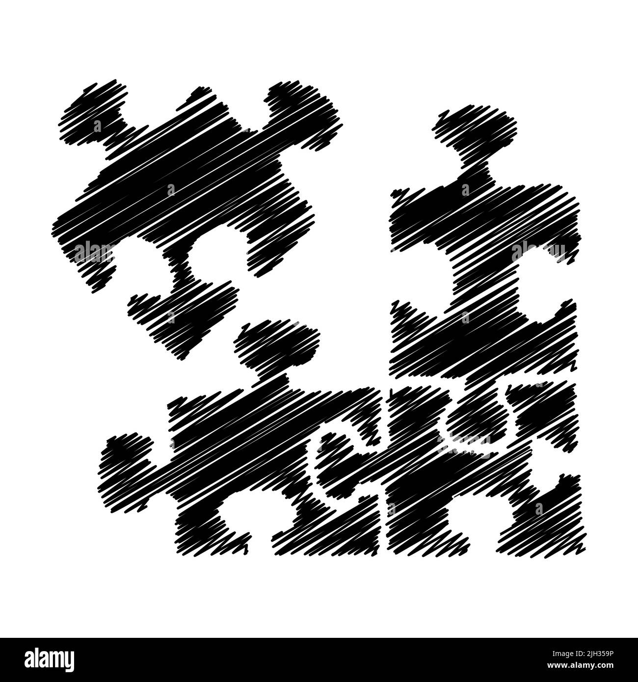 Doodle puzzle icon, hand drawn with thin black line Stock Vector Image