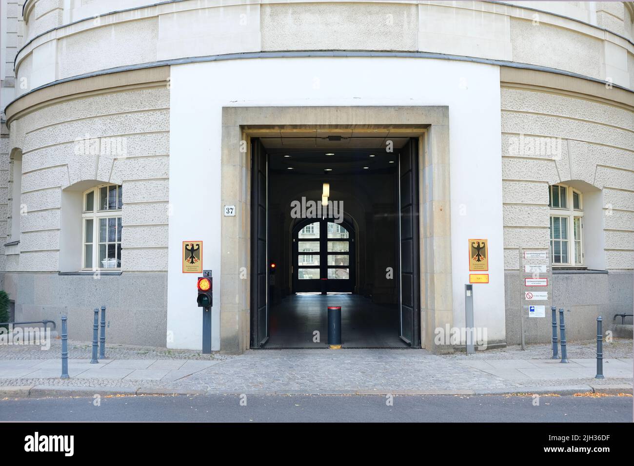 Berlin, Germany, July 4, 2022, entrance to the Federal Ministry of Economics and Climate Protection. Stock Photo