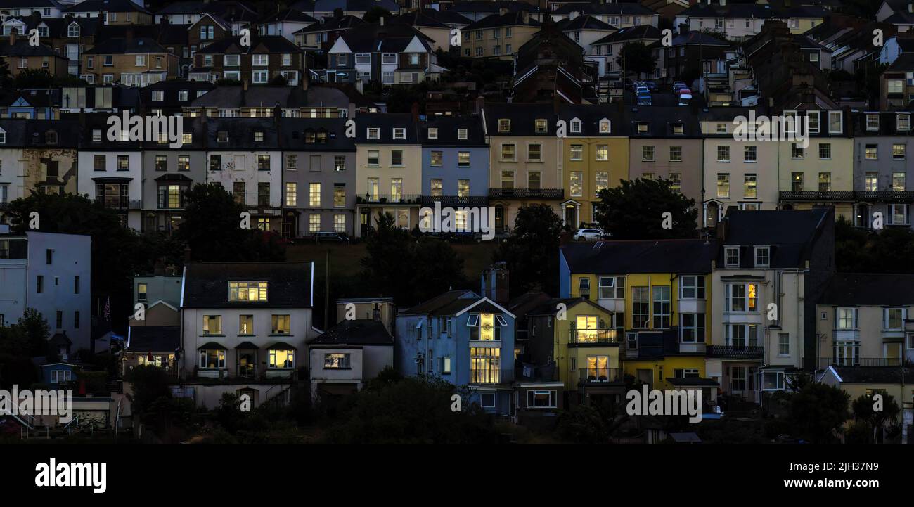 Evening view of some of the houses in Devon, England Stock