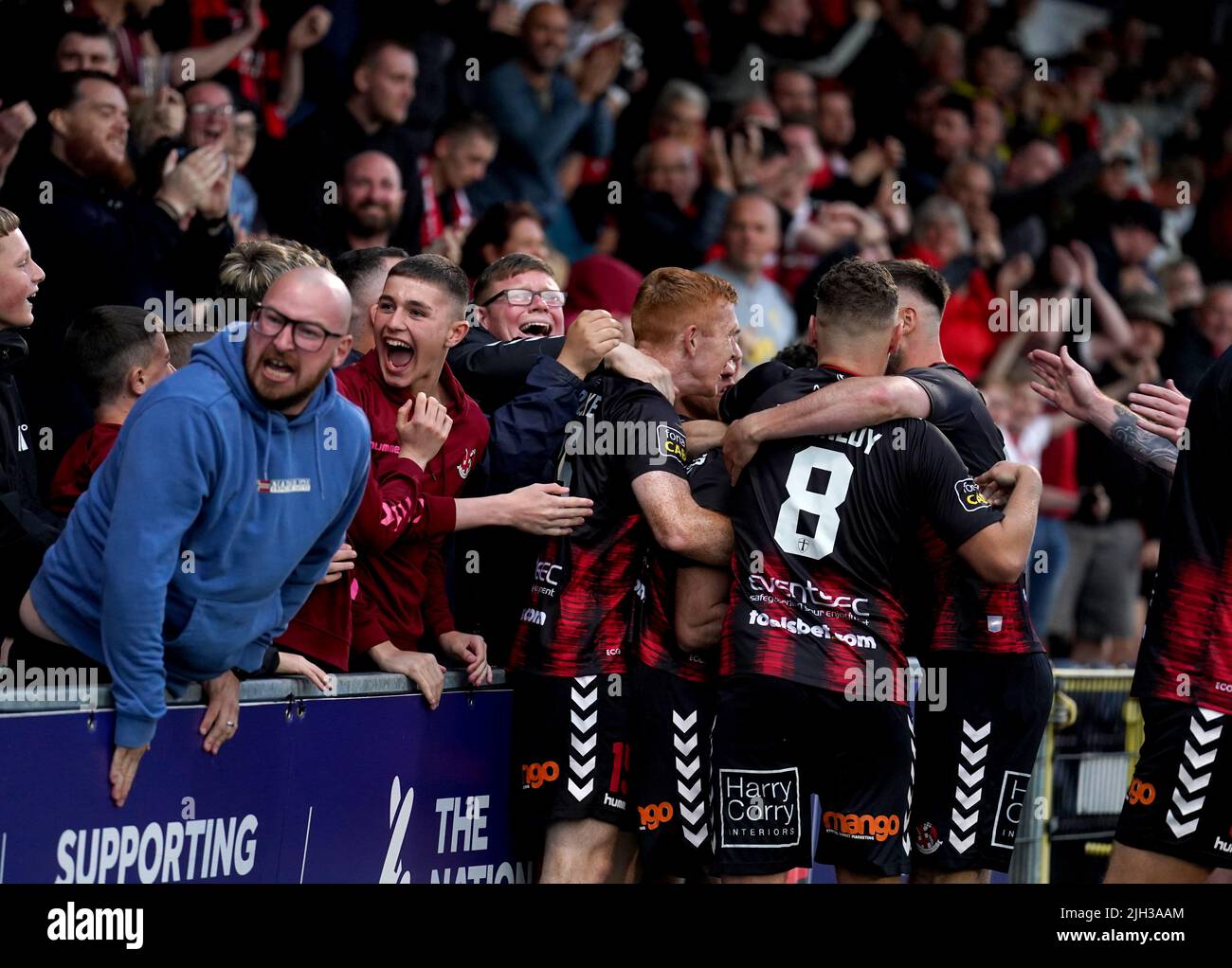Crusaders’ Jude Winchester celebrates scoring his sides second goal during the UEFA Europa Conference League First Qualifying Round second leg match at Seaview, Belfast. Picture date: Thursday July 14, 2022. Stock Photo
