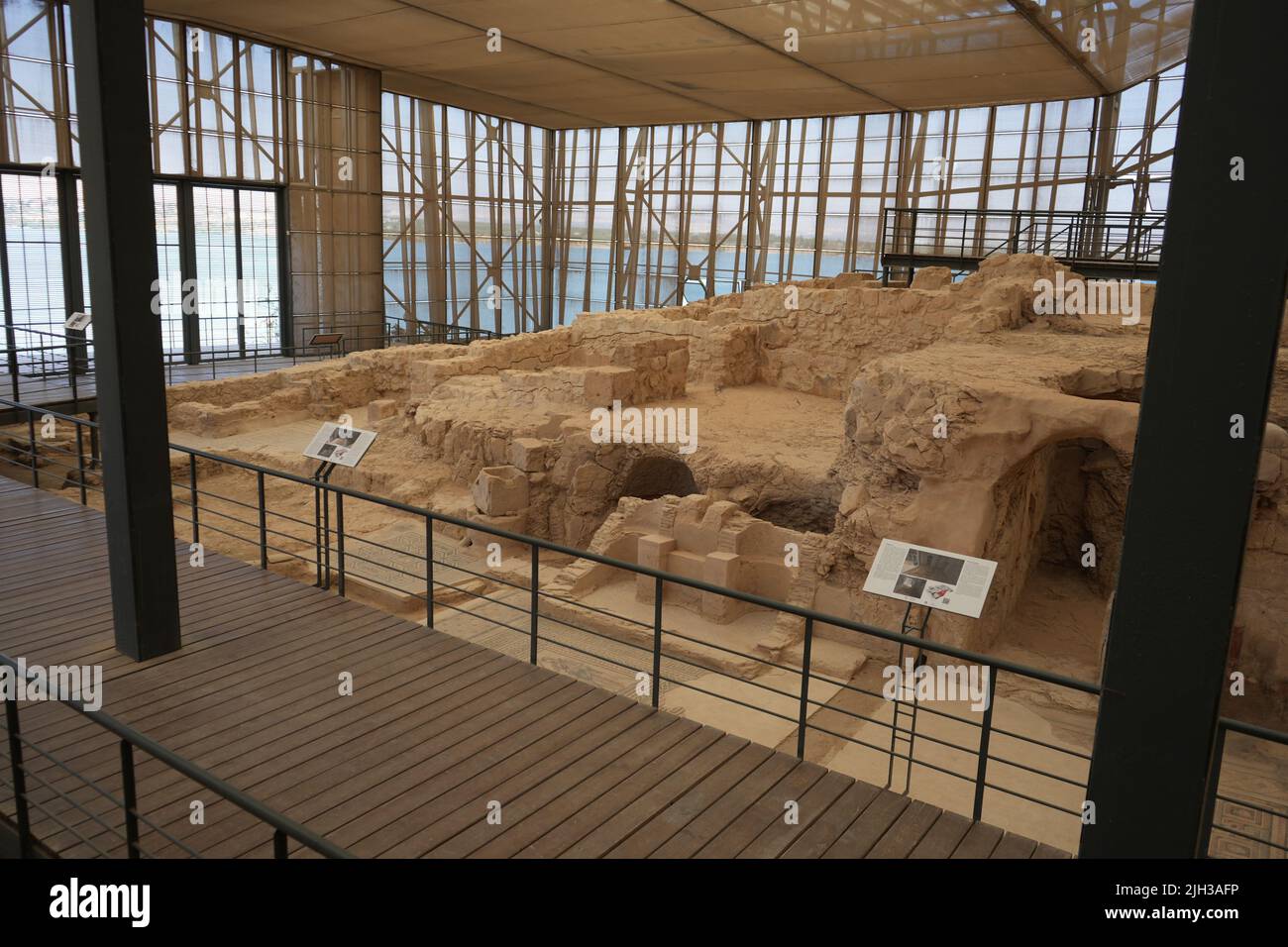 The city of Zeugma founded by the Greeks and later continued by the Romans in front of the Euphrates River. World Heritage of Turkey. Stock Photo