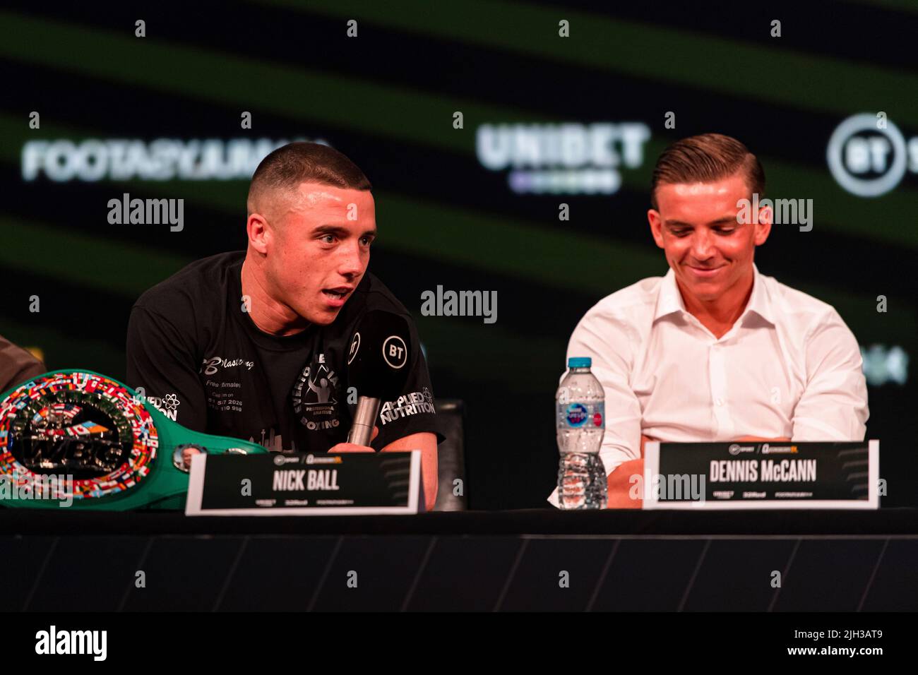 London, UK. 14th Jul, 2022. Nick Ball (left) and Dennis McCann (right) during Frankwarren Presents Sheeraz vs Torres Press Conference at BT Sport Studios on Thursday, July 14, 2022 in LONDON (Editorial use only, license required for commercial use. No use in betting, games or a single club/league/player publications.) Credit: Taka G Wu/Alamy Live News Stock Photo