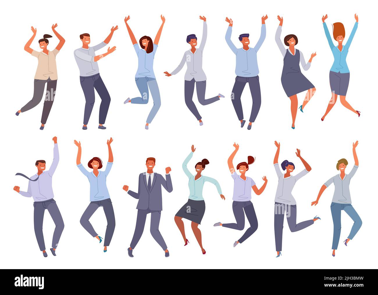 Set of happy people exulting and enthusiastically rejoicing in business success. Men and women, office staff rejoice Stock Vector