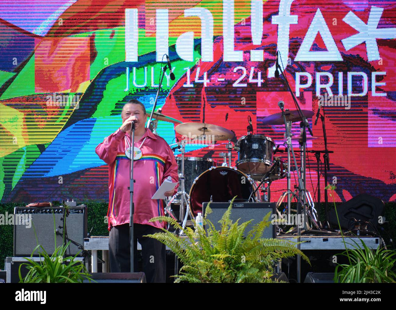 Halifax, Nova Scotia, Canada. July 14th, 2022. Tuma Young QC, this year's Pride Ambassador, opens the festivity of the 2022 Pride Halifax Festival. The Pride Halifax Festival opens today with the flag raising ceremony at city hall. Under the theme of Reconnect! a full program returns this year after a 2 year's absence. Credit: meanderingemu/17�Թ����� Live News Stock Photo