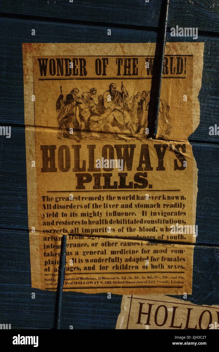 'Wonder of the World', 'Holloway's Pills' poster on display in the Thackray Museum of Medicine, Leeds, Yorkshire, UK. Stock Photo