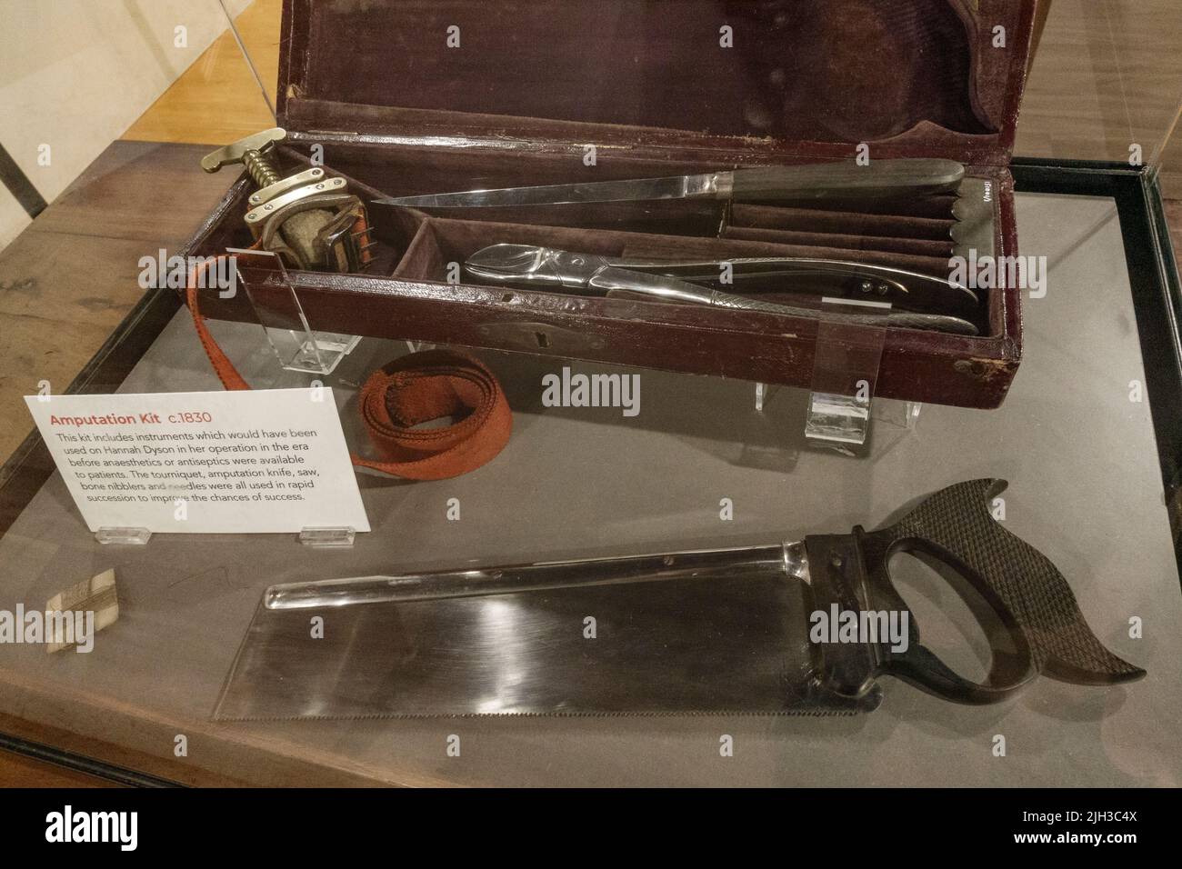 An early Victorian amputation kit (c1830) on display in the Thackray Museum of Medicine, Leeds, UK. Stock Photo