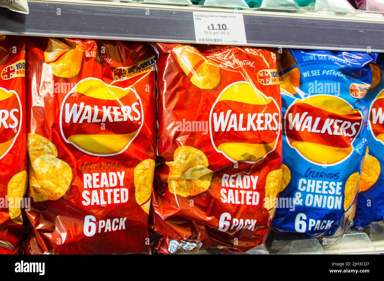 Walker crisps packet on display in store Stock Photo Alamy