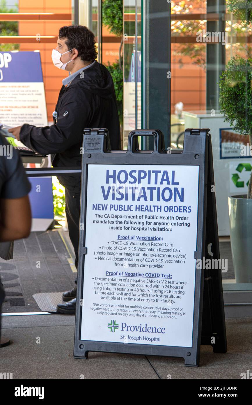 The entrance to St. Joseph's Hospital in Orange, California, USA, where