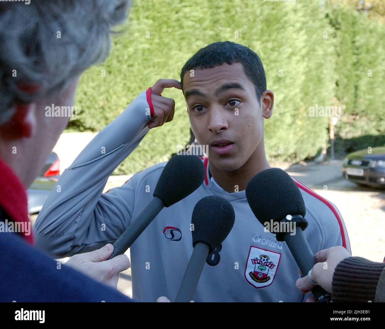 SOUTHAMPTON'S THEO WALCOTT FACES THE PRESS. AT SOUTHAMPTON'S TRAINING