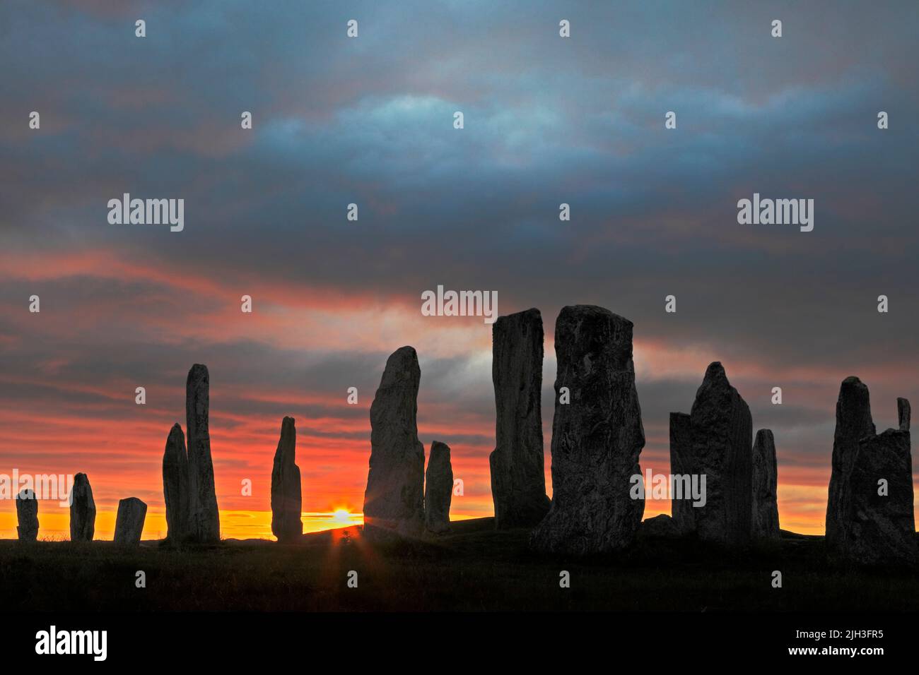 Callanish Stones near village Callanish, Callanish, Clachan Chalanais or Tursachan Chalanais (Gaelic), Isle Of Lewis Stock Photo