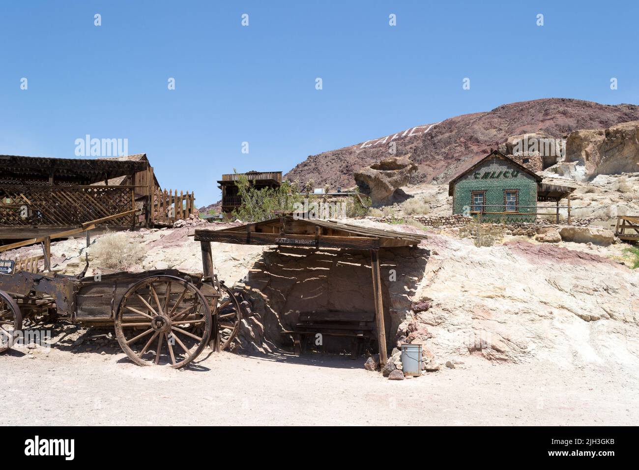 Old horse drawn wagon in Calico. California. Stock Photo