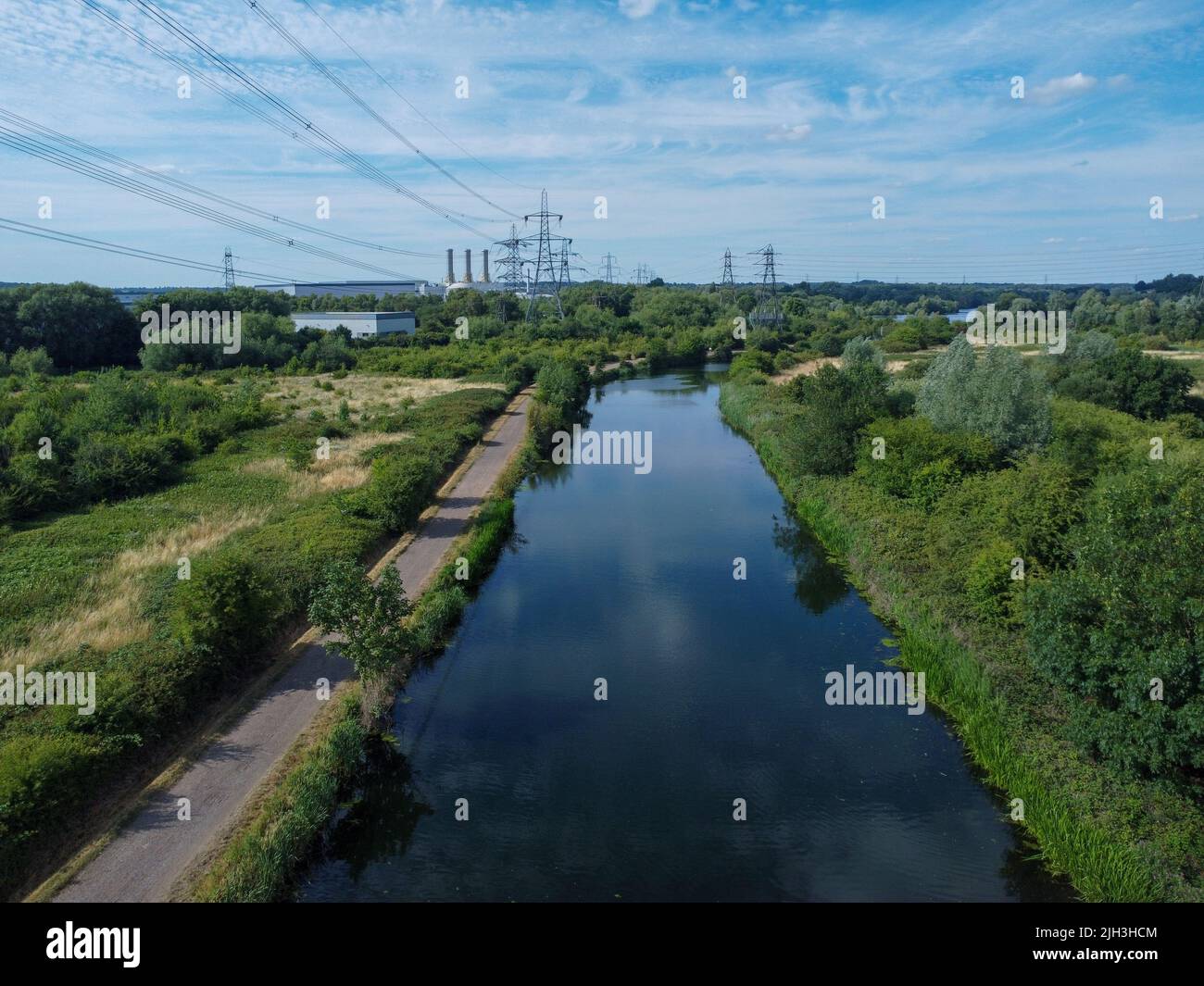 Aerial shot of river in dobbs weir UK Stock Photo Alamy