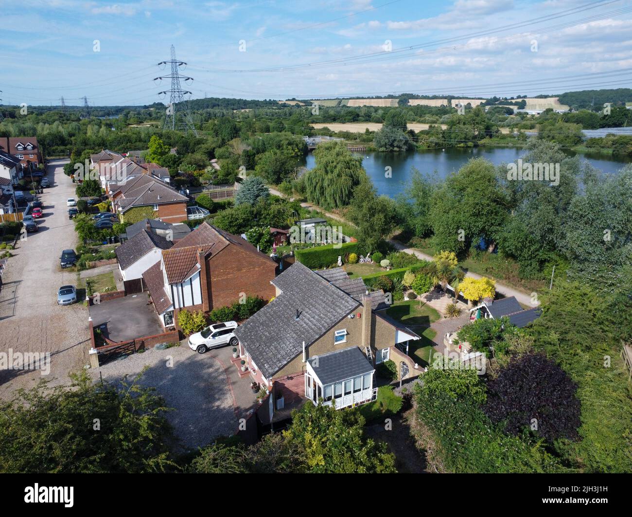 Aerial view of riverside housing estate Hertfordshire Stock Photo Alamy