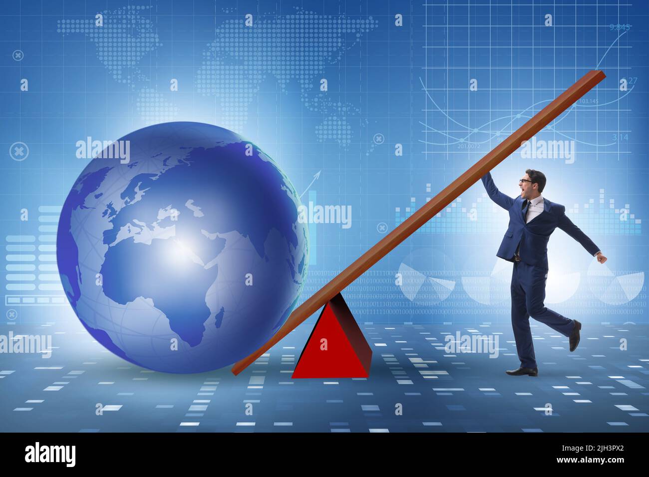 Businessman lifting the earth in the challenge concept Stock Photo Alamy