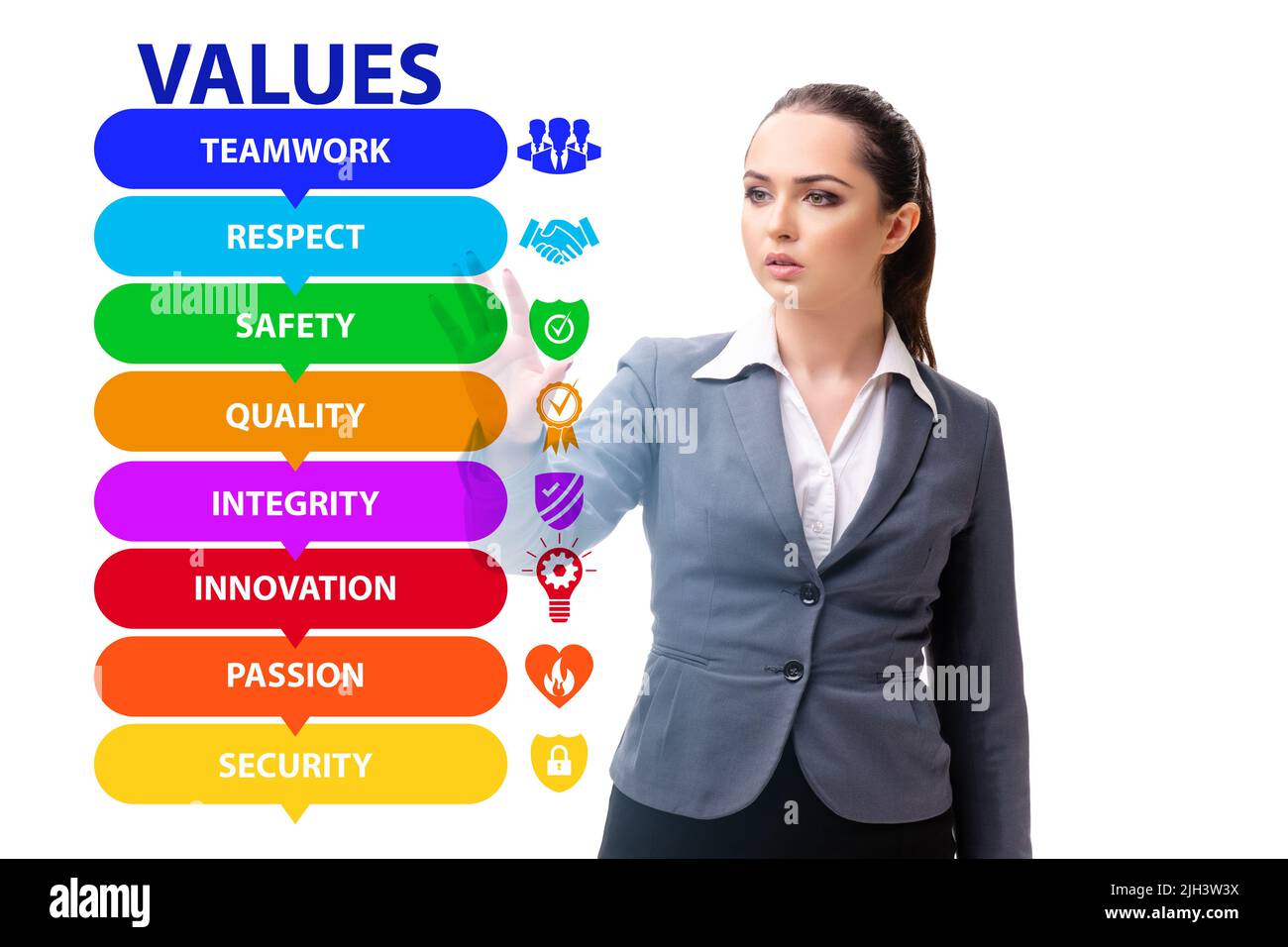 Businesswoman in corporate values concept Stock Photo - Alamy