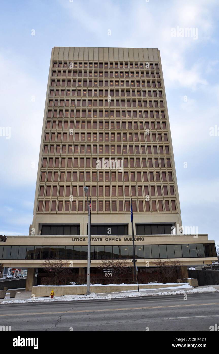 Utica State Office Building is a modernist style building on 207 Genesee Street in downtown Utica, New York State NY, USA. This building is the highes Stock Photo