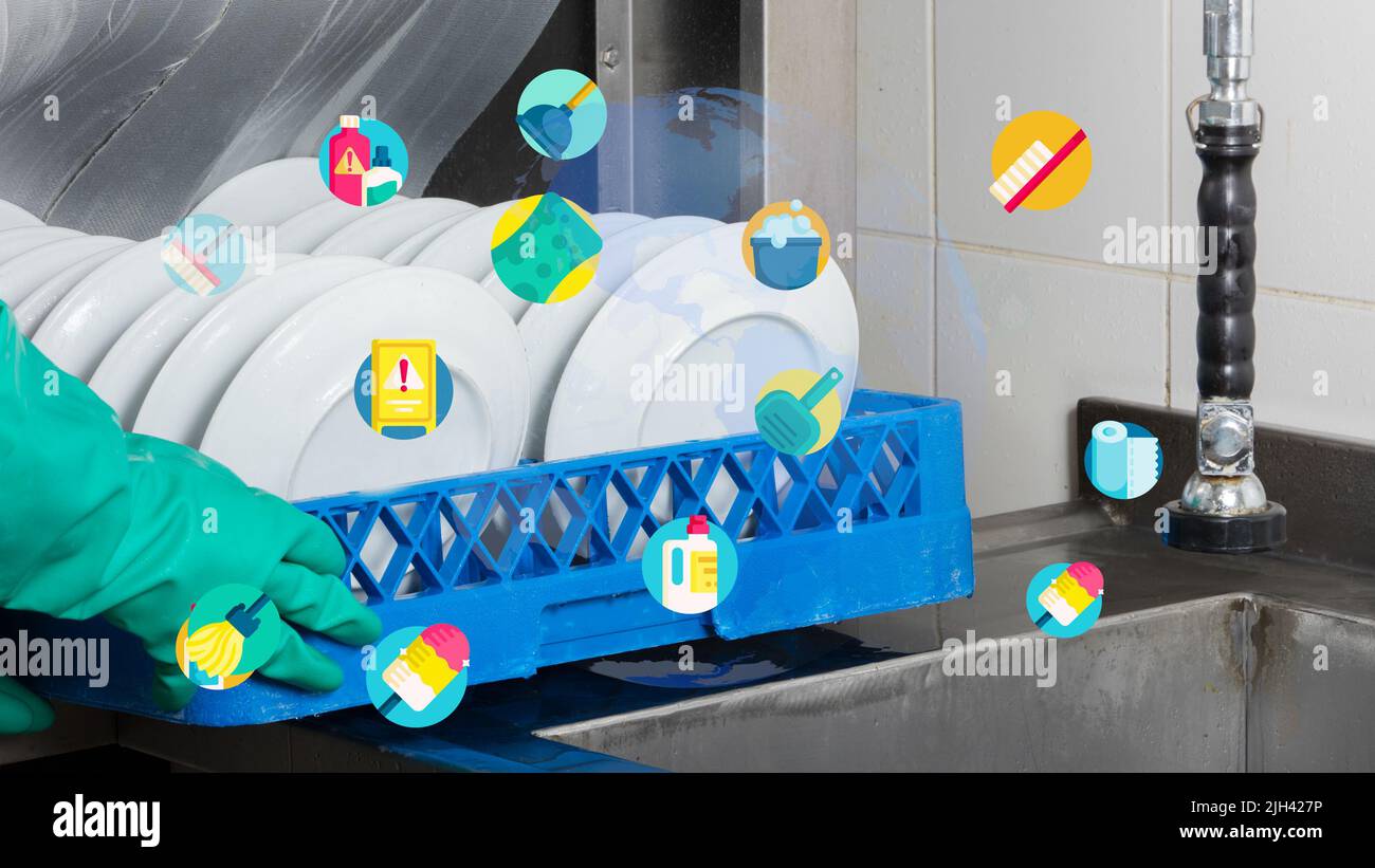 large industrial kitchen dishwasher Stock Photo Alamy