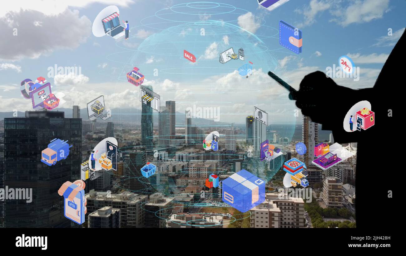 Mobile communication network concept. IoT Internet of Things. Stock Photo