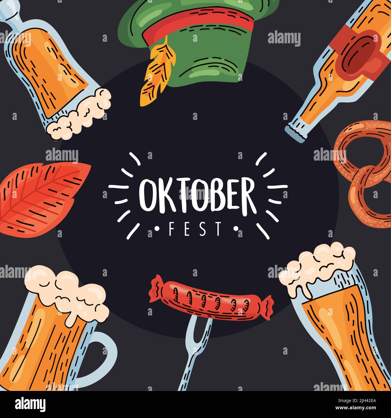 oktoberfest celebration lettering frame with icons Stock Vector Image ...