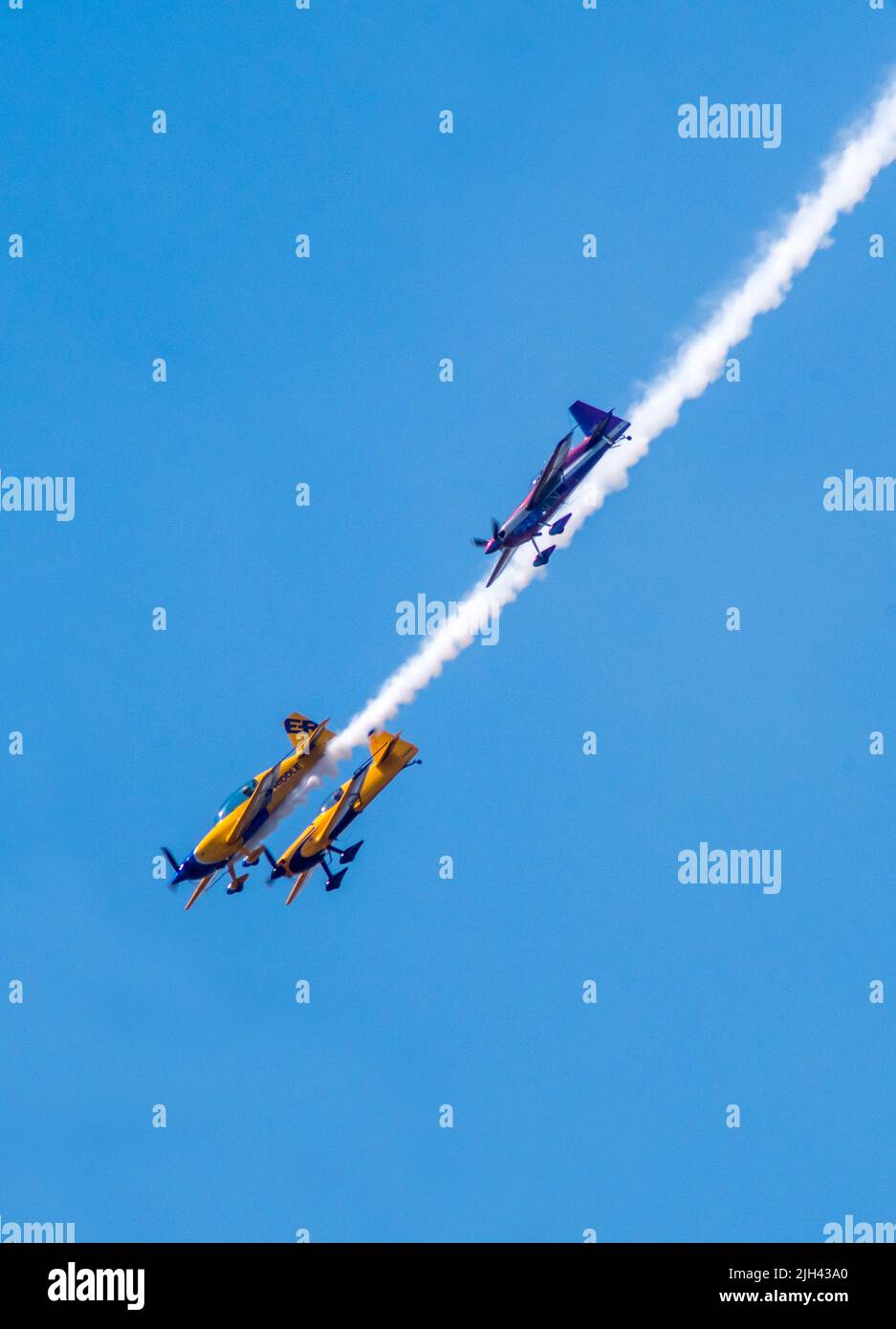 July 11 2019 Battle creek Michigan USA; three planes in a deep dive perform at an air show in Battle Creek Michigan USA Stock Photo