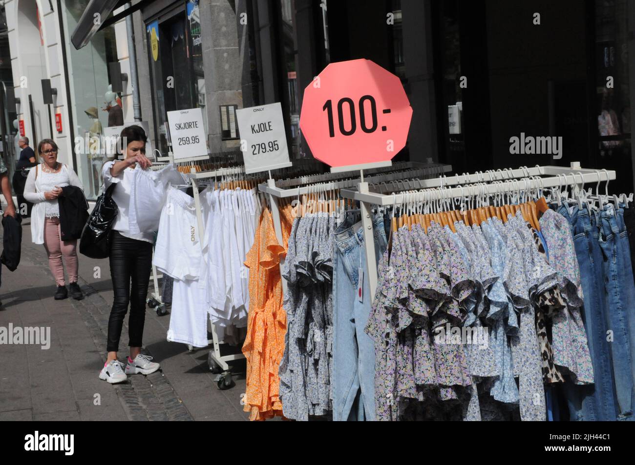 Copenhagen /Denmark/14 July 2022/ disocunt sale on female summer dress on  store in danish capital Copenhagen Denmark.(Photo..Francis Dean/Dean  Pictures Stock Photo - Alamy