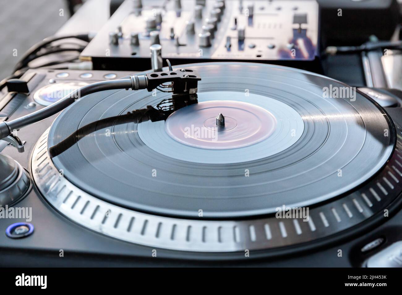turntable vinyl record player. analog audio equipment for professional disc jockey. Stock Photo