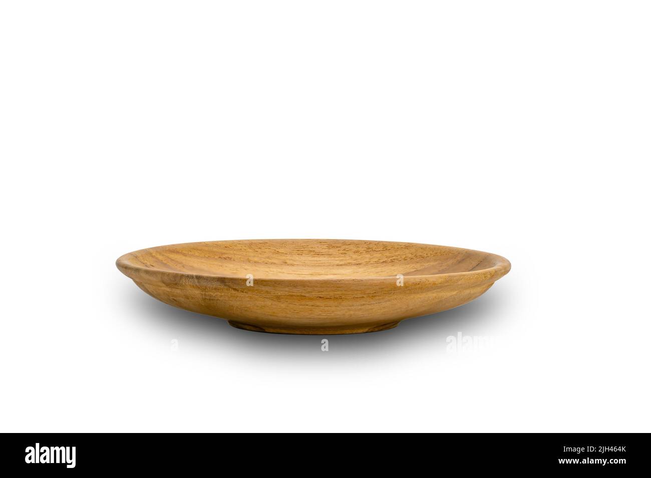 Side view of small wooden plate on white background with clipping path. Stock Photo