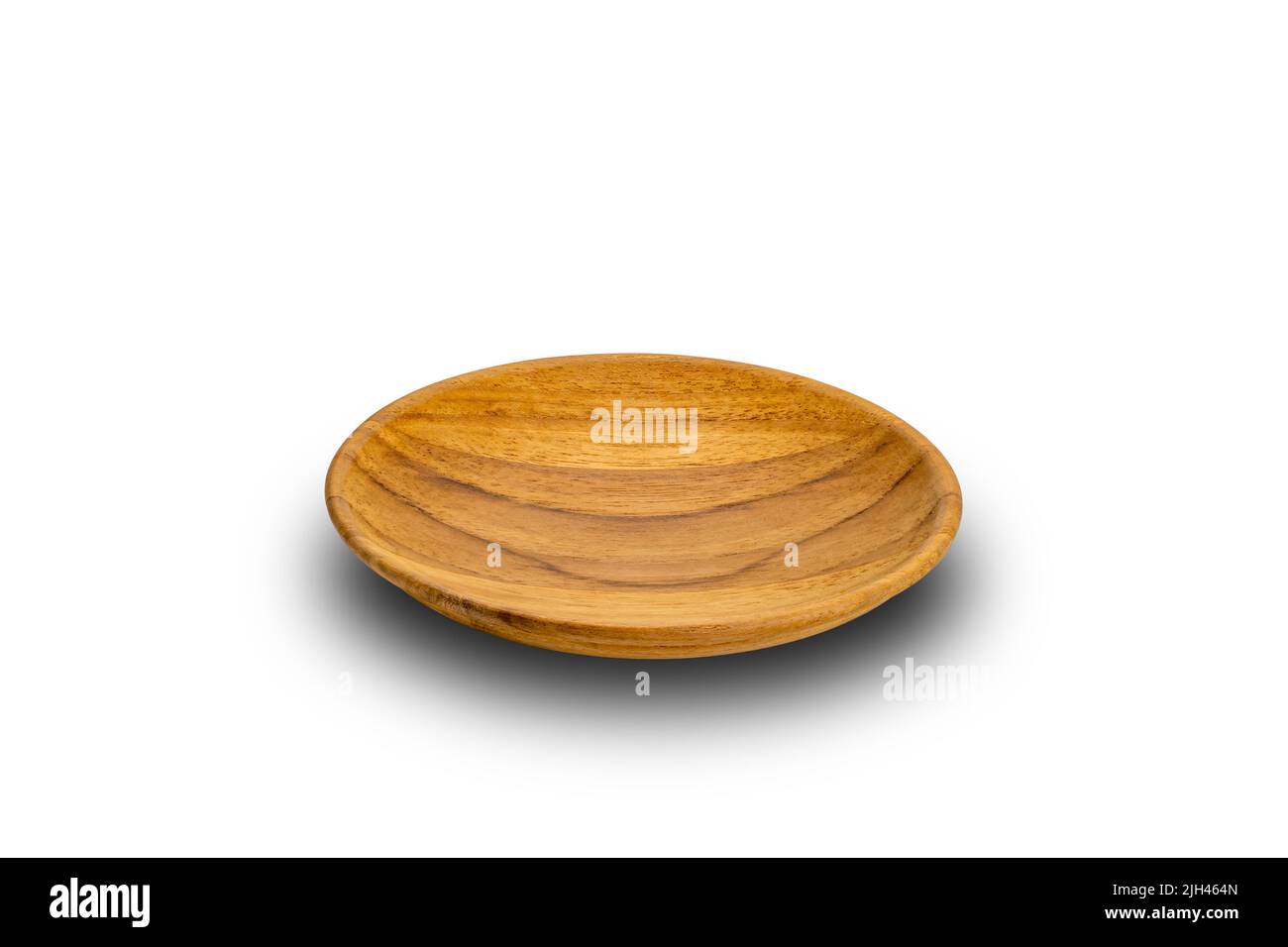 High angle view of small wooden plate on white background with clipping path. Stock Photo